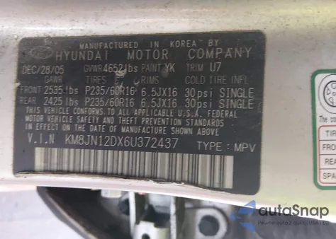 2006 Hyundai Tucson Gls/Limited из США, поврежденный, VIN KM8JN12DX6U372437